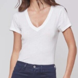 L'Agence Becca Cotton V-Neck Tee White S NWT